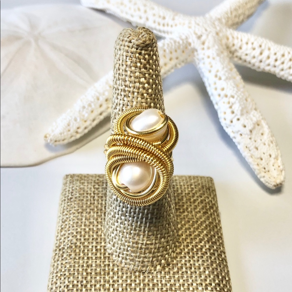 Hand made wire wrapped ring with freshwater pearls